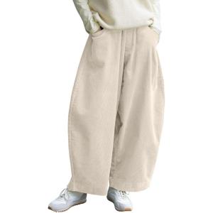 image:imageCHARTOU Women Corduroy Barrel Pants Wide Leg Vintage Mid Rise Y2k Baggy Boyfriend PantsCream