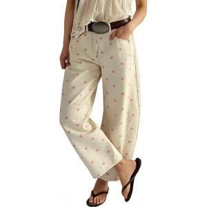 image:imageCHARTOU Women Polka Dot Barrel Jeans Baggy Y2k Denim Wide Leg Pants Boyfriend Mid Rise Ankle Jean SweatpantsPink