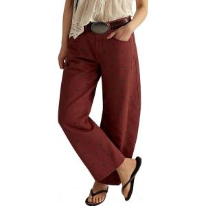 image:imageCHARTOU Women Polka Dot Barrel Jeans Baggy Y2k Denim Wide Leg Pants Boyfriend Mid Rise Ankle Jean SweatpantsWine