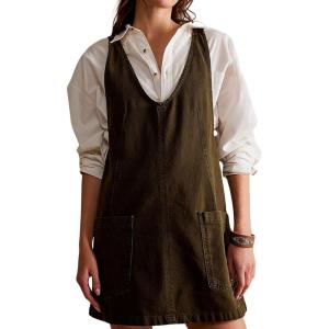 image:imageCHARTOU Women Sleeveless Denim Overall Dress Short Jean Jumper Summer Mini Dress Babydoll Pinafore Skirtall PocketBlackish Blue