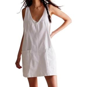 image:imageCHARTOU Women Sleeveless Denim Overall Dress Short Jean Jumper Summer Mini Dress Babydoll Pinafore Skirtall PocketWhite