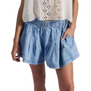 image:imageCHARTOU Women Summer Y2k Pleated Flare Jean Shorts Denim Lightweight Elastic Waist Bow Tie Croquet ShortsLight Blue