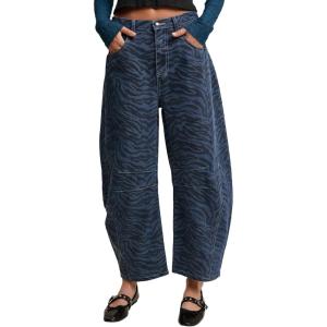 image:imageCHARTOU Women Y2k Barrel Jeans Baggy Zebra Print Denim Wide Leg Pants Cropped Cargo Jean SweatpantsDark Blue