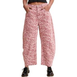 image:imageCHARTOU Women Y2k Barrel Jeans Baggy Zebra Print Denim Wide Leg Pants Cropped Cargo Jean SweatpantsPink