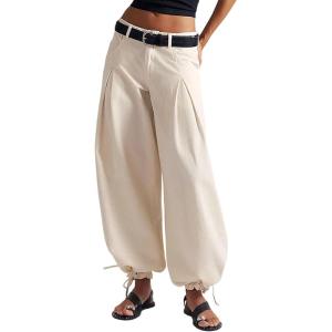 image:imageCHARTOU Women Y2k Lotus Jeans Tie Balloon Wide Leg Denim Pants Mid Waist Cargo Baggy Jeans SweatpantsBeige