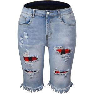 image:imageCHARTOU Womens Denim Bermuda Shorts Distressed Ripped Stretchy Jean Shorts with PocketsBuffalo1