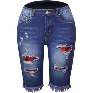 image:imageCHARTOU Womens Denim Bermuda Shorts Distressed Ripped Stretchy Jean Shorts with PocketsBuffalo2