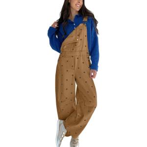image:imageCHARTOU Y2k Polka Dot Barrel Jeans Overalls for Women Baggy Denim Jumpsuit Cargo Wide Leg Pants with PocketsKhaki