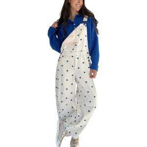image:imageCHARTOU Y2k Polka Dot Barrel Jeans Overalls for Women Baggy Denim Jumpsuit Cargo Wide Leg Pants with PocketsWhite