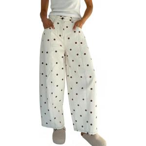 image:imageCHARTOU Y2k Polka Dot Barrel Jeans Women Seam Front Baggy Jeans Casual High Waist Wide Leg Denim PantsBrown