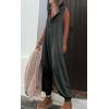 image:imageCHARTOU Women Button Sleeveless Jumpsuit Hooded Romper Lounge Romper Pants Harem Jumpsuit Cargo Pockets SmallDark grey