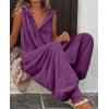 image:imageCHARTOU Women Button Sleeveless Jumpsuit Hooded Romper Lounge Romper Pants Harem Jumpsuit Cargo Pockets XLargePurple