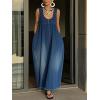 image:imageCHARTOU Women Long Tank Denim Dress Casual Loose U Neck Pleated Overall Dress Jean Jumpsuit with PocketsBlue