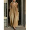 image:imageCHARTOU Women Long Tank Denim Dress Casual Loose U Neck Pleated Overall Dress Jean Jumpsuit with PocketsKhaki