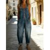 image:imageCHARTOU Women Y2k Denim Overalls Adjustable Straps Button Wide Leg Barrel Jeans Loose Baggy Jumpsuit with PocketsBlue
