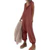 image:imageCHARTOU Women Button Sleeveless Jumpsuit Hooded Romper Lounge Romper Pants Harem Jumpsuit Cargo Pockets XLargeBrick red