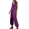image:imageCHARTOU Women Button Sleeveless Jumpsuit Hooded Romper Lounge Romper Pants Harem Jumpsuit Cargo Pockets XLargePurple