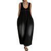 image:imageCHARTOU Women Long Tank Denim Dress Casual Loose U Neck Pleated Overall Dress Jean Jumpsuit with PocketsBlack
