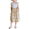 image:imageCHARTOU Women Plaid Gingham Romper Overalls Summer Cotton Linen Capri Wide Leg Pants Cute Bib JumpsuitsKhaki