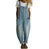 image:imageCHARTOU Women Y2k Denim Overalls Adjustable Straps Button Wide Leg Barrel Jeans Loose Baggy Jumpsuit with PocketsLight Blue