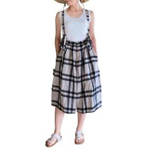 image:imageCHARTOU Women Plaid Gingham Romper Overalls Summer Cotton Linen Capri Wide Leg Pants Cute Bib JumpsuitsBlack