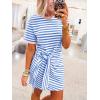 image:imageCHARTOU Striped Wrap Dress for Women Short Sleeve Tie Waist Tshirt Dress with Contrast Trim for Summer OutfitsBlue