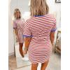 image:imageCHARTOU Striped Wrap Dress for Women Short Sleeve Tie Waist Tshirt Dress with Contrast Trim for Summer OutfitsRed