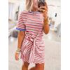 image:imageCHARTOU Striped Wrap Dress for Women Short Sleeve Tie Waist Tshirt Dress with Contrast Trim for Summer OutfitsRed