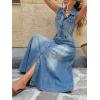 image:imageCHARTOU Women Denim Maxi Long Dress Flowy Button Down Sleeveless Polka Dot Jean Shirt DressBlue