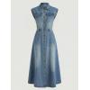 image:imageCHARTOU Women Denim Maxi Long Dress Flowy Button Down Sleeveless Polka Dot Jean Shirt DressBlue