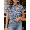 image:imageCHARTOU Women Plaid Summer Tops Ruffle V Neck Short Sleeve Button Down Shirts Casual Work BlousesBlue