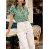 image:imageCHARTOU Women Plaid Summer Tops Ruffle V Neck Short Sleeve Button Down Shirts Casual Work BlousesGreen