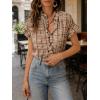 image:imageCHARTOU Women Plaid Summer Tops Ruffle V Neck Short Sleeve Button Down Shirts Casual Work BlousesKhaki