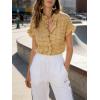 image:imageCHARTOU Women Plaid Summer Tops Ruffle V Neck Short Sleeve Button Down Shirts Casual Work BlousesYellow
