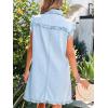 image:imageCHARTOU Women Ruffle Trim Denim Mini Dress Summer Sleeveless Button Down Shirt Jean Dress with PocketsBlue