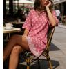 image:imageCHARTOU Womens Casual TShirt Dress Boho Paisley Print Short Sleeve Loose Fit Mini Dress for Beach Vacation SummerPink
