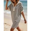 image:imageCHARTOU Womens Striped Hooded TShirt Dress Casual Short Sleeve Zip Up Loose Fit Beach Cover Up Mini Dresses with PocketsBlack