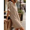 image:imageCHARTOU Womens Striped Hooded TShirt Dress Casual Short Sleeve Zip Up Loose Fit Beach Cover Up Mini Dresses with PocketsBrown