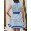 image:imageCHARTOU Womens Summer Sleeveless Belted Short Striped Button Down Shirt Dress with PocketsBlue