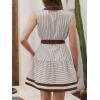 image:imageCHARTOU Womens Summer Sleeveless Belted Short Striped Button Down Shirt Dress with PocketsBrown