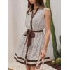 image:imageCHARTOU Womens Summer Sleeveless Belted Short Striped Button Down Shirt Dress with PocketsBrown