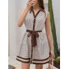 image:imageCHARTOU Womens Summer Sleeveless Belted Short Striped Button Down Shirt Dress with PocketsBrown