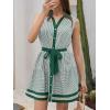 image:imageCHARTOU Womens Summer Sleeveless Belted Short Striped Button Down Shirt Dress with PocketsGreen