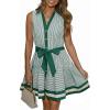 image:imageCHARTOU Womens Summer Sleeveless Belted Short Striped Button Down Shirt Dress with PocketsGreen