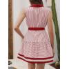 image:imageCHARTOU Womens Summer Sleeveless Belted Short Striped Button Down Shirt Dress with PocketsRed