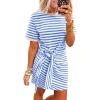 image:imageCHARTOU Striped Wrap Dress for Women Short Sleeve Tie Waist Tshirt Dress with Contrast Trim for Summer OutfitsBlue