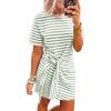 image:imageCHARTOU Striped Wrap Dress for Women Short Sleeve Tie Waist Tshirt Dress with Contrast Trim for Summer OutfitsGreen
