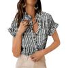 image:imageCHARTOU Women Plaid Summer Tops Ruffle V Neck Short Sleeve Button Down Shirts Casual Work BlousesBlack