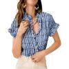 image:imageCHARTOU Women Plaid Summer Tops Ruffle V Neck Short Sleeve Button Down Shirts Casual Work BlousesBlue