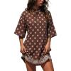 image:imageCHARTOU Womens Casual TShirt Dress Boho Paisley Print Short Sleeve Loose Fit Mini Dress for Beach Vacation SummerBrown